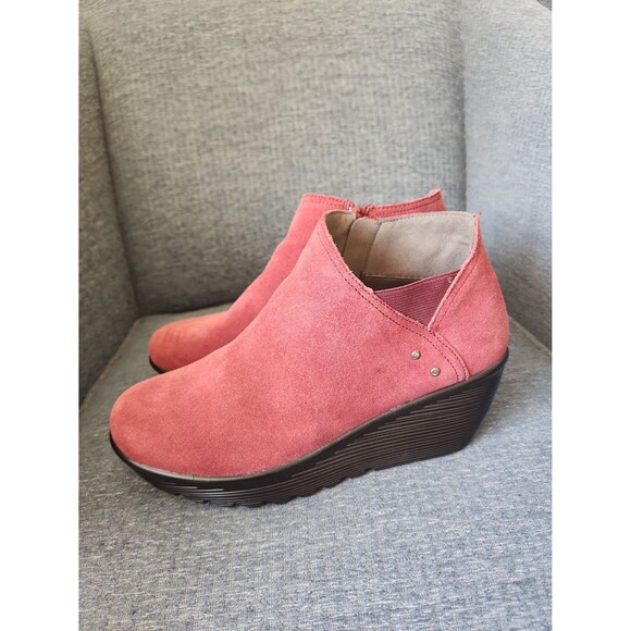 Skechers Women's Parallel Ditto Suede Wedge Heel Ankle Boots Size 9 Burgundy Red - Picture 2 of 9